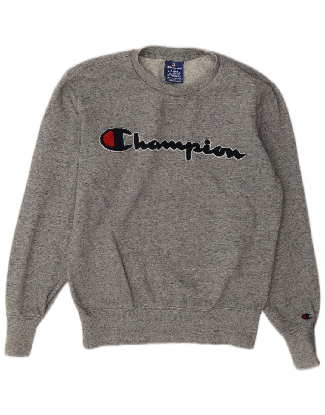 Champion Womens Graphic Oversized Sweatshirt Jumper UK 6 XS Grey Flecked