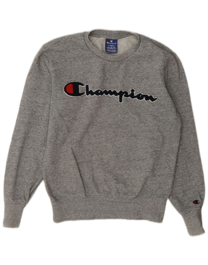 Champion Womens Graphic Oversized Sweatshirt Jumper UK 6 XS Grey Flecked
