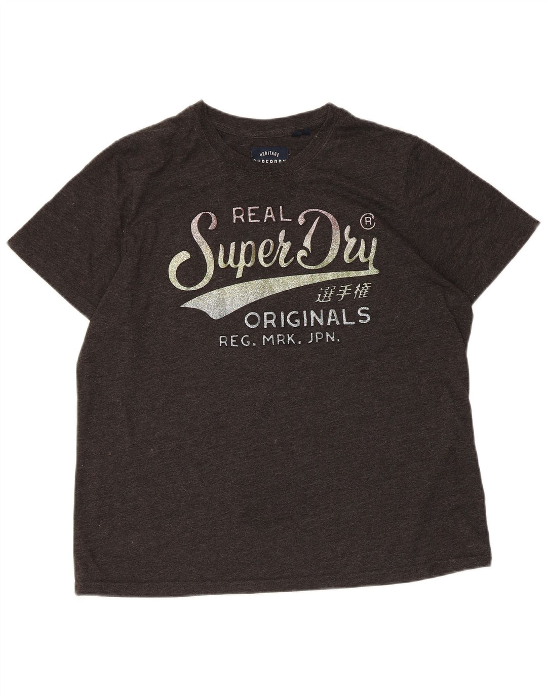 SUPERDRY Womens Graphic T-Shirt Top UK 16 Large Grey Flecked Cotton