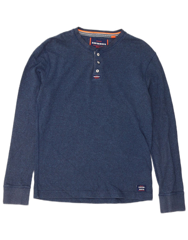 Superdry Mens Top Long Sleeve Large Navy Blue Flecked Cotton