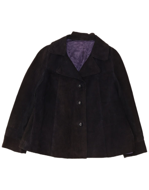 Vintage Womens 3 Button Suede Blazer Jacket UK 16 Large Navy Blue