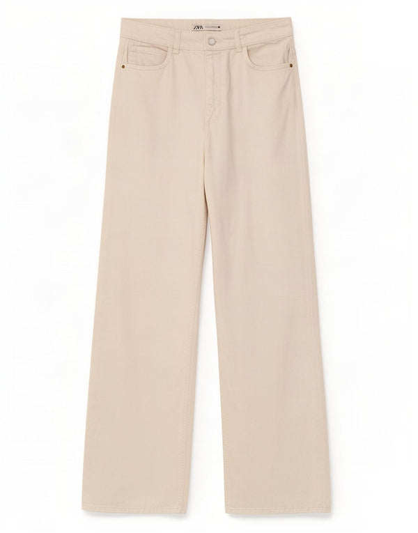 Zara Womens High Rise Wide Leg Jeans EU 40 Medium W30 L29 White