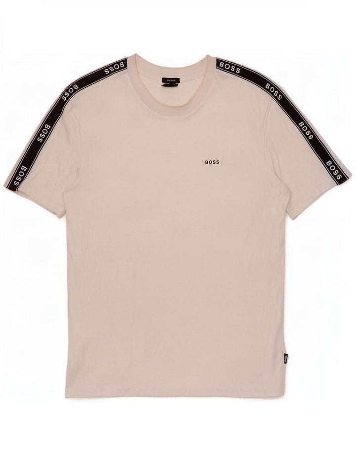 Hugo Boss Mens Graphic T-Shirt Top Medium White Colourblock Cotton