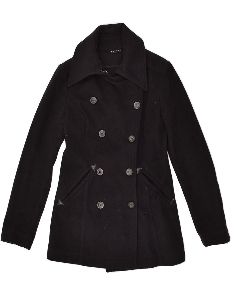 SISLEY Womens Pea Coat IT 42 Medium Black Wool | Vintage Sisley | Thrift | Second-Hand Sisley | Used Clothing | Messina Hembry 