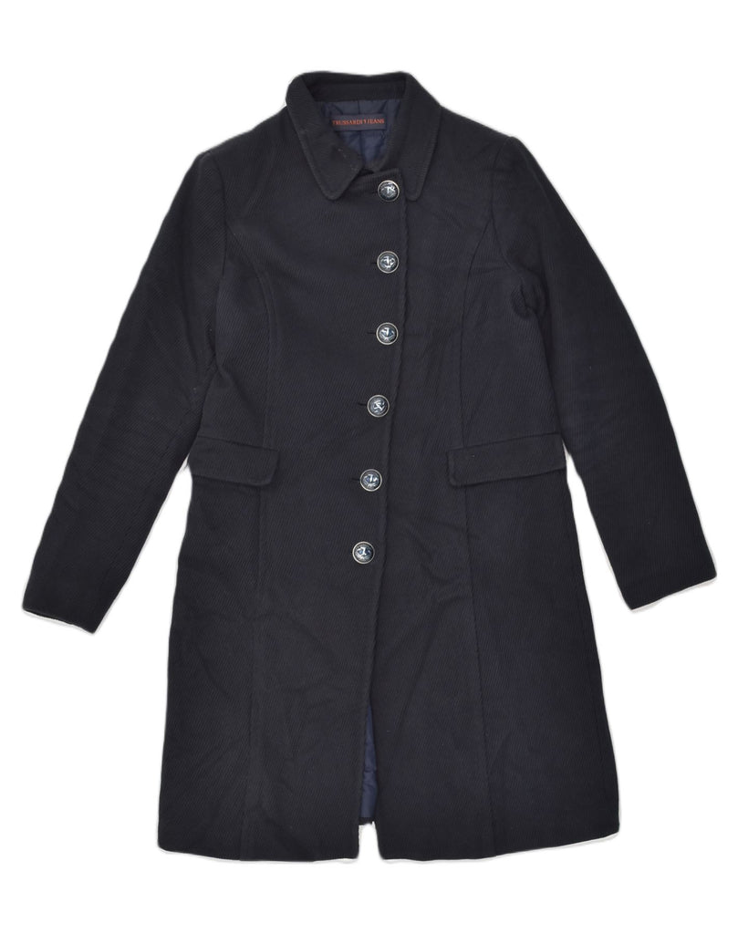 TRUSSARDI Womens Chesterfield Coat UK 12 Medium Navy Blue | Vintage Trussardi | Thrift | Second-Hand Trussardi | Used Clothing | Messina Hembry 