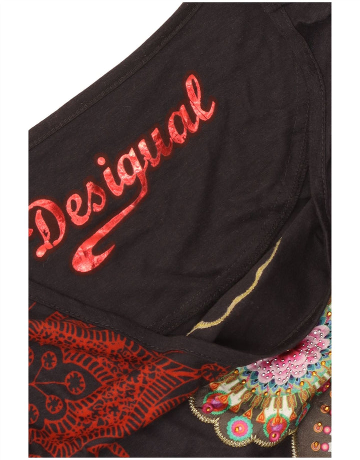 Desigual Womens Graphic Top Long Sleeve UK 12 Medium Black Floral