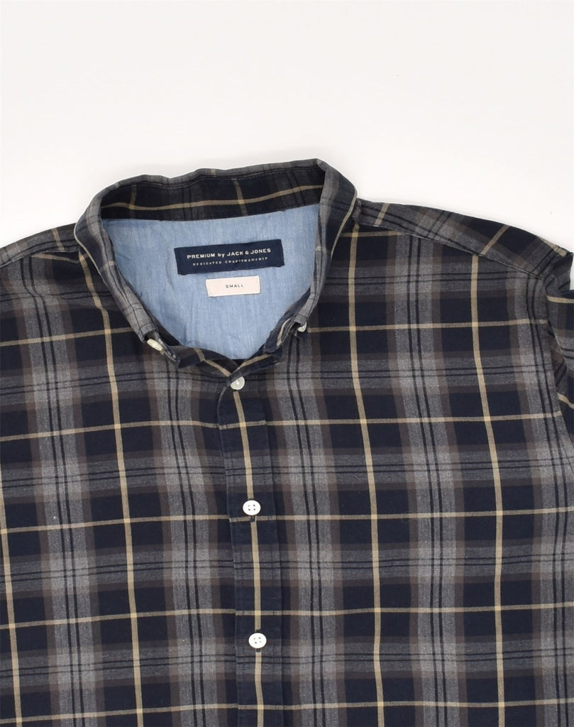 JACK & JONES Mens Shirt Small Navy Blue Check Cotton | Vintage Jack & Jones | Thrift | Second-Hand Jack & Jones | Used Clothing | Messina Hembry 