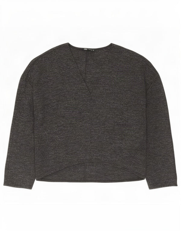 Zara Womens Oversized Blouse Top UK 10 Small Grey Flecked Polyester