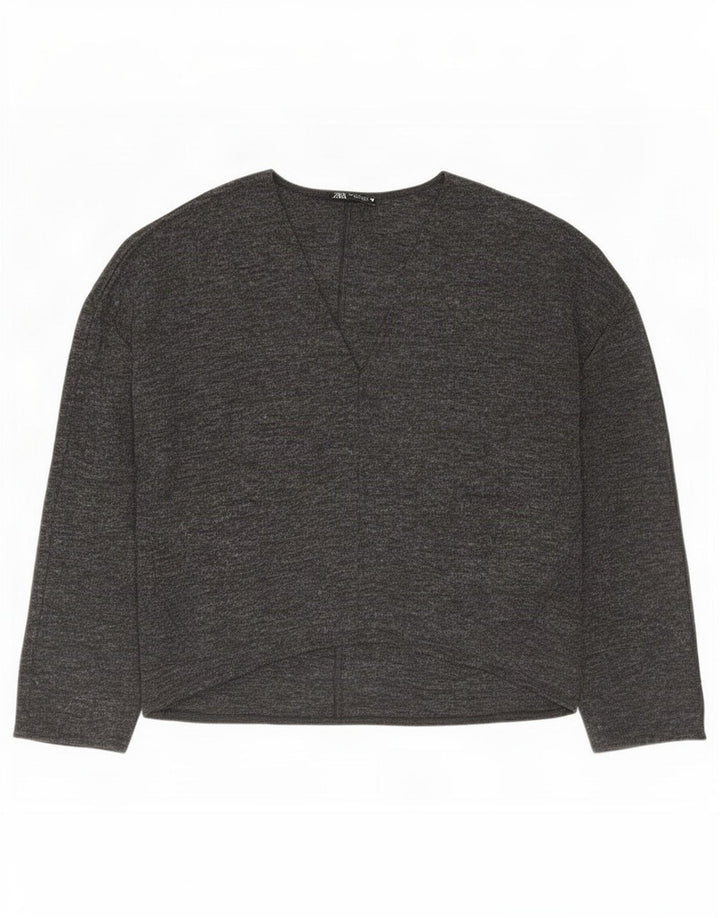 Zara Womens Oversized Blouse Top UK 10 Small Grey Flecked Polyester