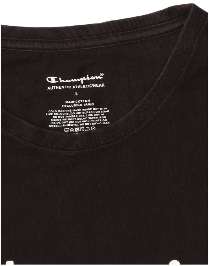Champion Mens Graphic T-Shirt Top Large Black Cotton