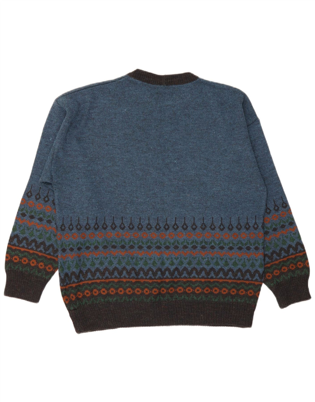 Vintage Mens Crew Neck Jumper Sweater Medium Blue Fair Isle