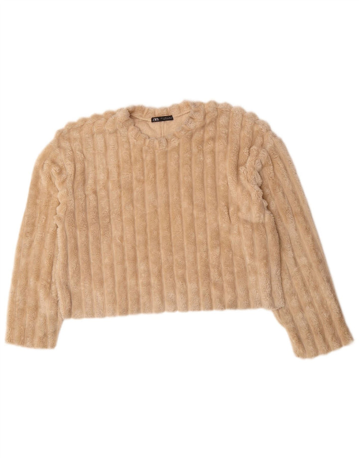 ZARA Womens Oversized Fleece Jumper UK 10 Small Beige
