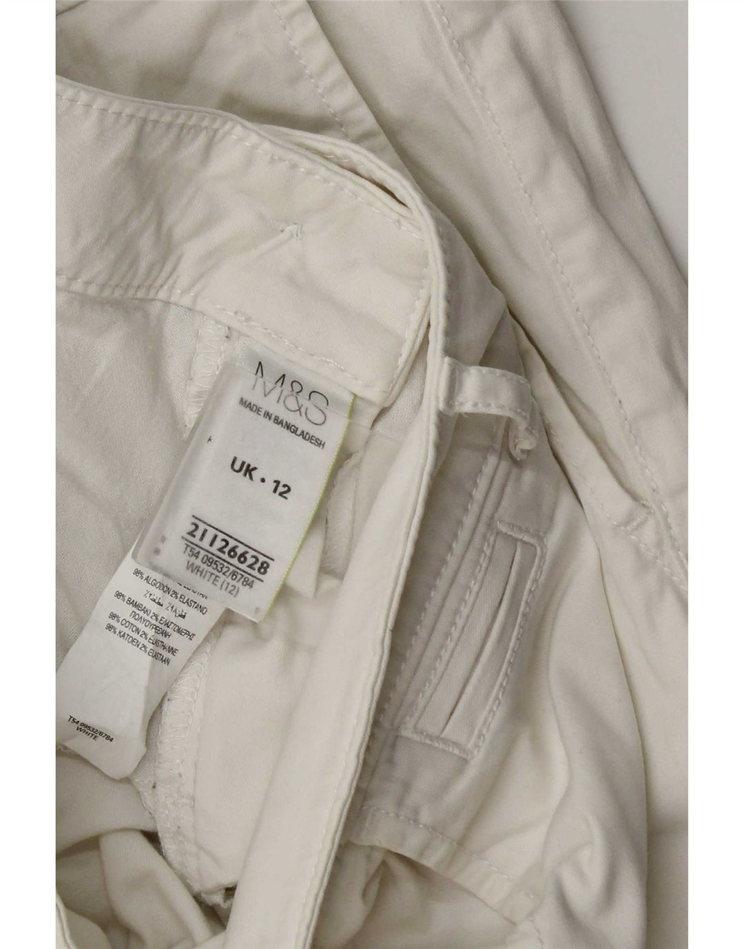 Marks & Spencer Womens Slim Chino Trousers UK 12 Medium W32 L30 White
