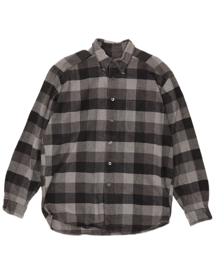 Eddie Bauer Mens Flannel Shirt Medium Grey Gingham Cotton