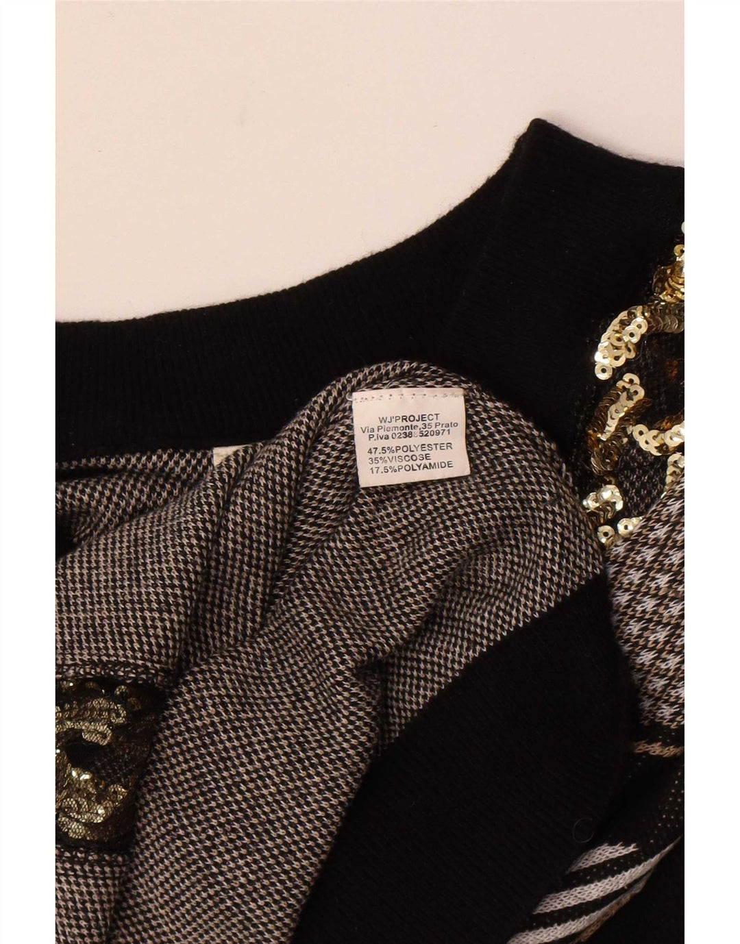 Vintage Womens V-Neck Jumper Sweater UK 14 Large Black Striped Polyester