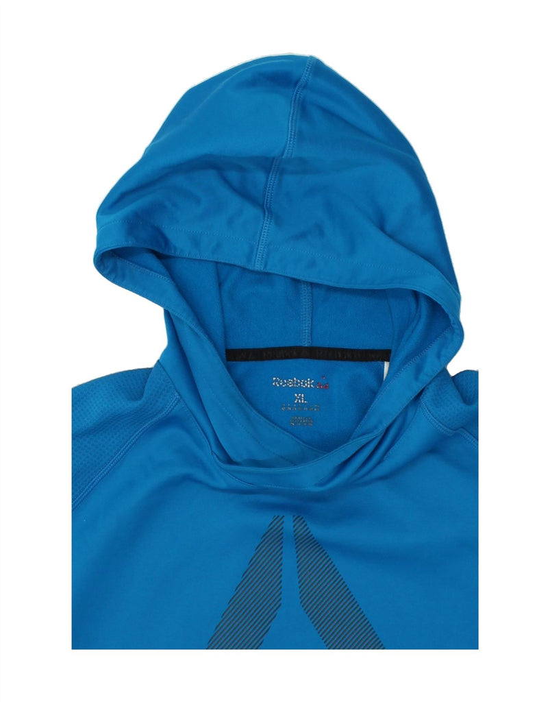 REEBOK Mens Graphic Hoodie Jumper XL Blue Polyester Vintage Reebok and Second-Hand Reebok from Messina Hembry 