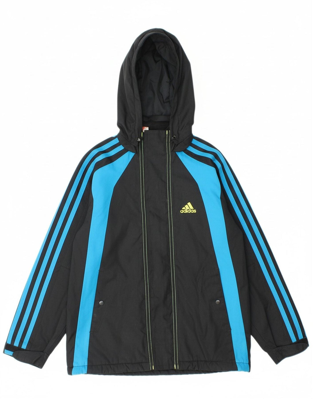 ADIDAS Boys Hooded Windbreaker Jacket 7-8 Years Navy Blue Colourblock