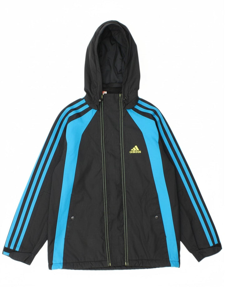 ADIDAS Boys Hooded Windbreaker Jacket 7-8 Years Navy Blue Colourblock