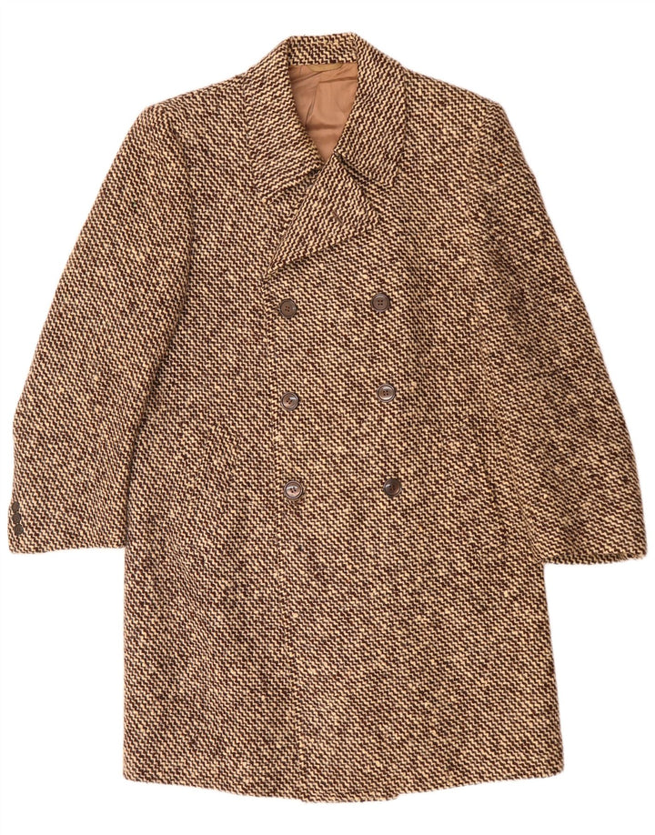 Marzotto Mens Double Breasted Coat UK 36 Small Brown Striped Virgin Wool