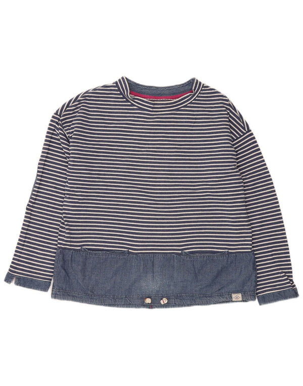 JOULES Womens Sweatshirt Jumper UK 14 Large Navy Blue Striped Cotton