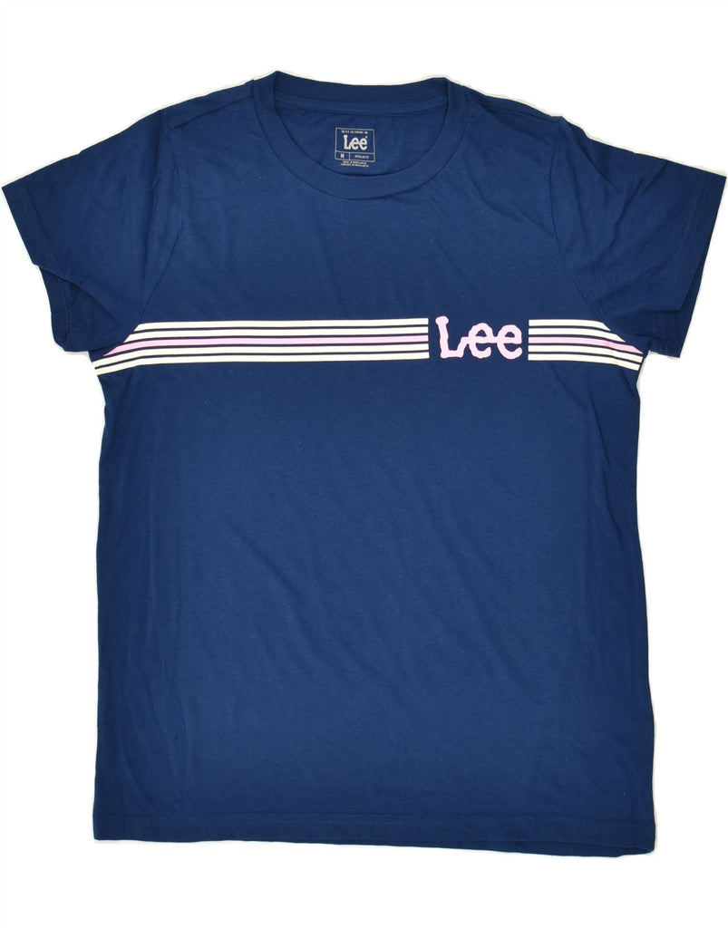 LEE Womens Regular Fit Graphic T-Shirt Top UK 14 Medium Navy Blue Cotton | Vintage Lee | Thrift | Second-Hand Lee | Used Clothing | Messina Hembry 