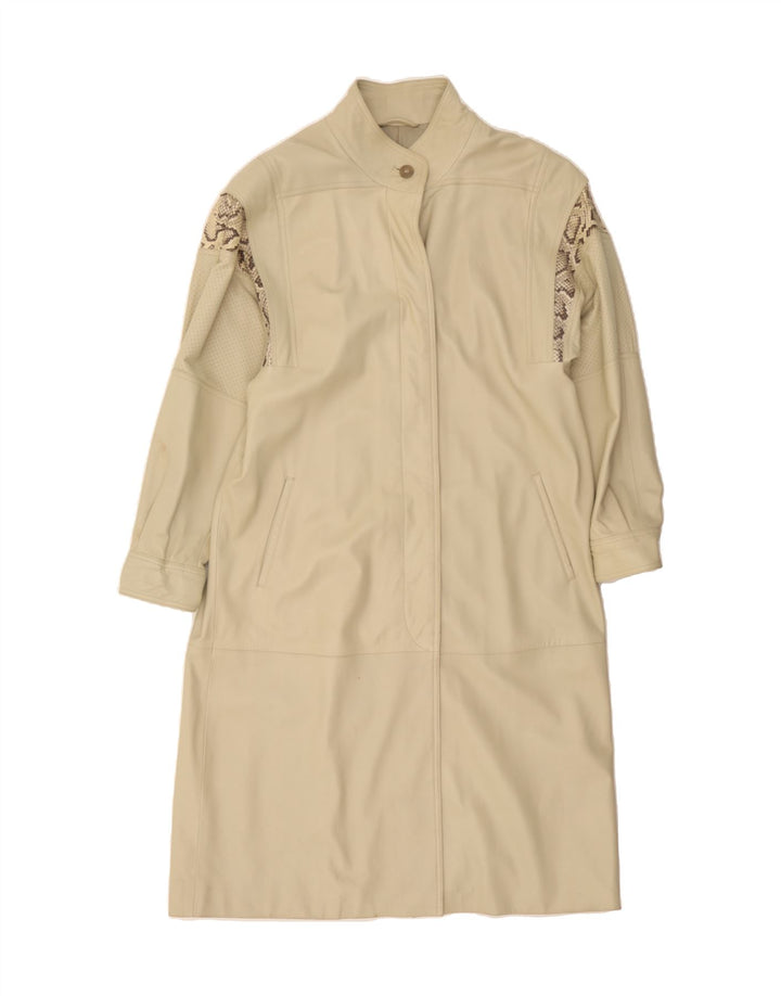 VINTAGE Womens Leather Coat UK 18 XL Beige