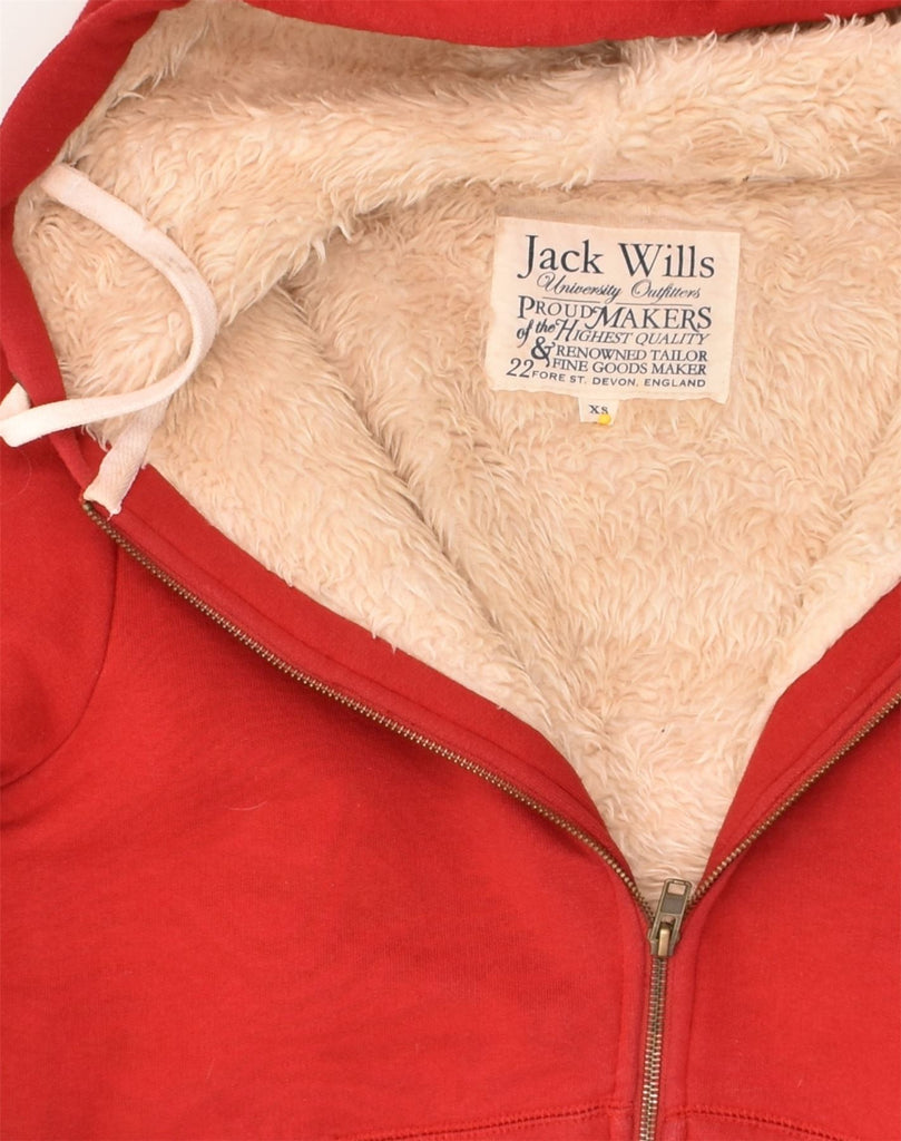 JACK WILLS Mens Graphic Sherpa Zip Hoodie Sweater XS Red Cotton | Vintage Jack Wills | Thrift | Second-Hand Jack Wills | Used Clothing | Messina Hembry 