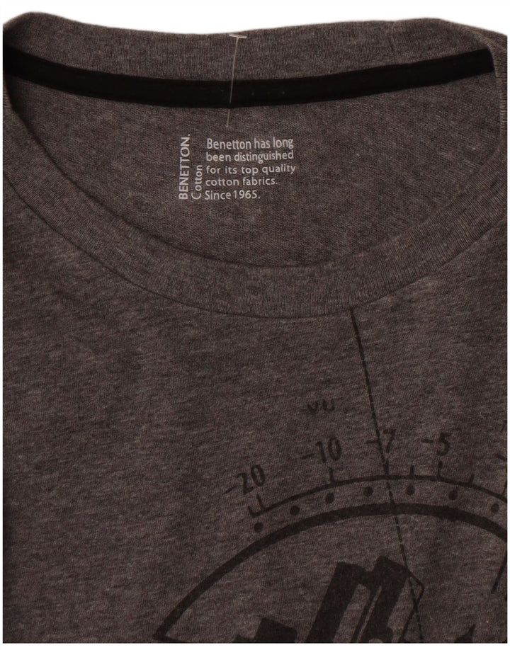 Benetton Mens Graphic Top Long Sleeve Medium Grey Cotton