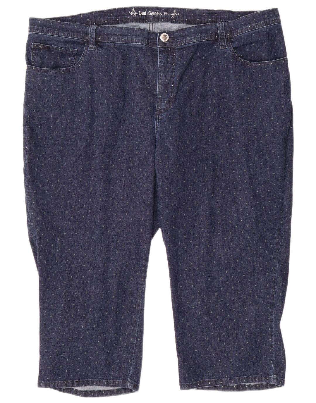 LEE Womens Classic Fit Capri Jeans US 24 4XL W48 L20 Blue Spotted Cotton