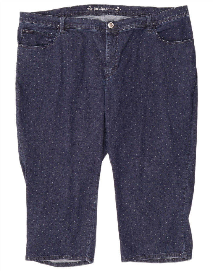 LEE Womens Classic Fit Capri Jeans US 24 4XL W48 L20 Blue Spotted Cotton