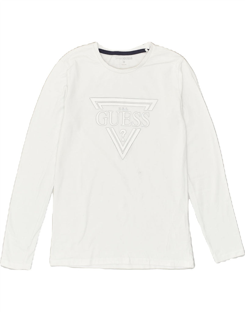 GUESS Boys Graphic Top Long Sleeve 11-12 Years White Cotton | Vintage Guess | Thrift | Second-Hand Guess | Used Clothing | Messina Hembry 