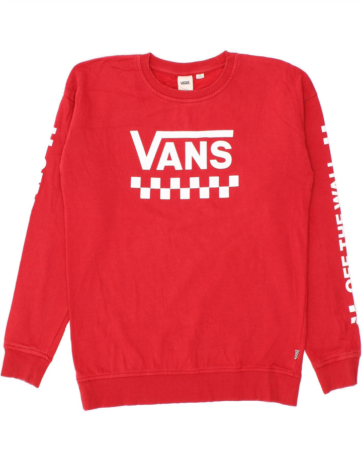 VANS Womens Graphic Oversized Sweatshirt Jumper UK 6 XS Red Vintage Vans and Second-Hand Vans from Messina Hembry 