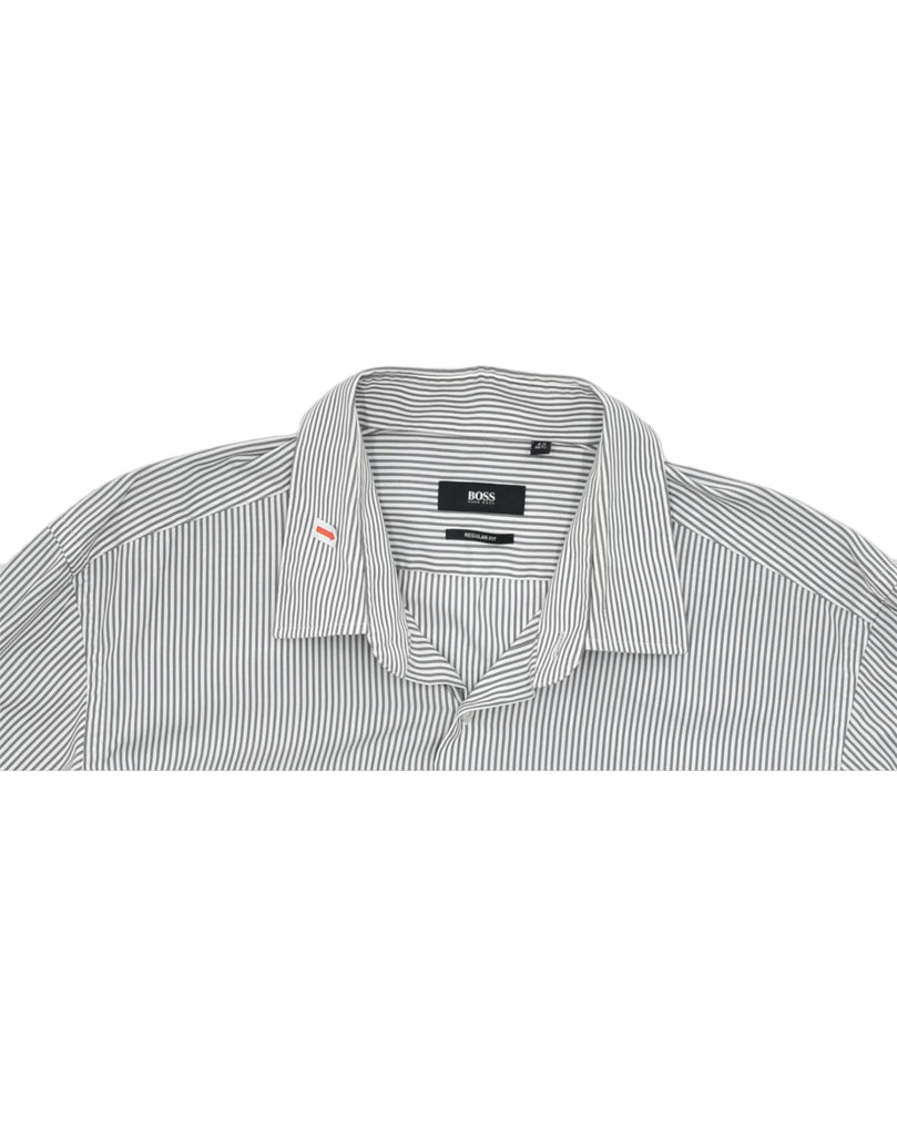 HUGO BOSS Mens Regular Fit Shirt Size 42 16 1/2 Large Grey Striped Cotton | Vintage | Thrift | Second-Hand | Used Clothing | Messina Hembry 