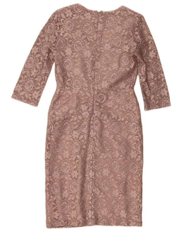 Reiss Womens 3/4 Sleeve Sheath Dress UK 8 Small Purple Floral Viscose