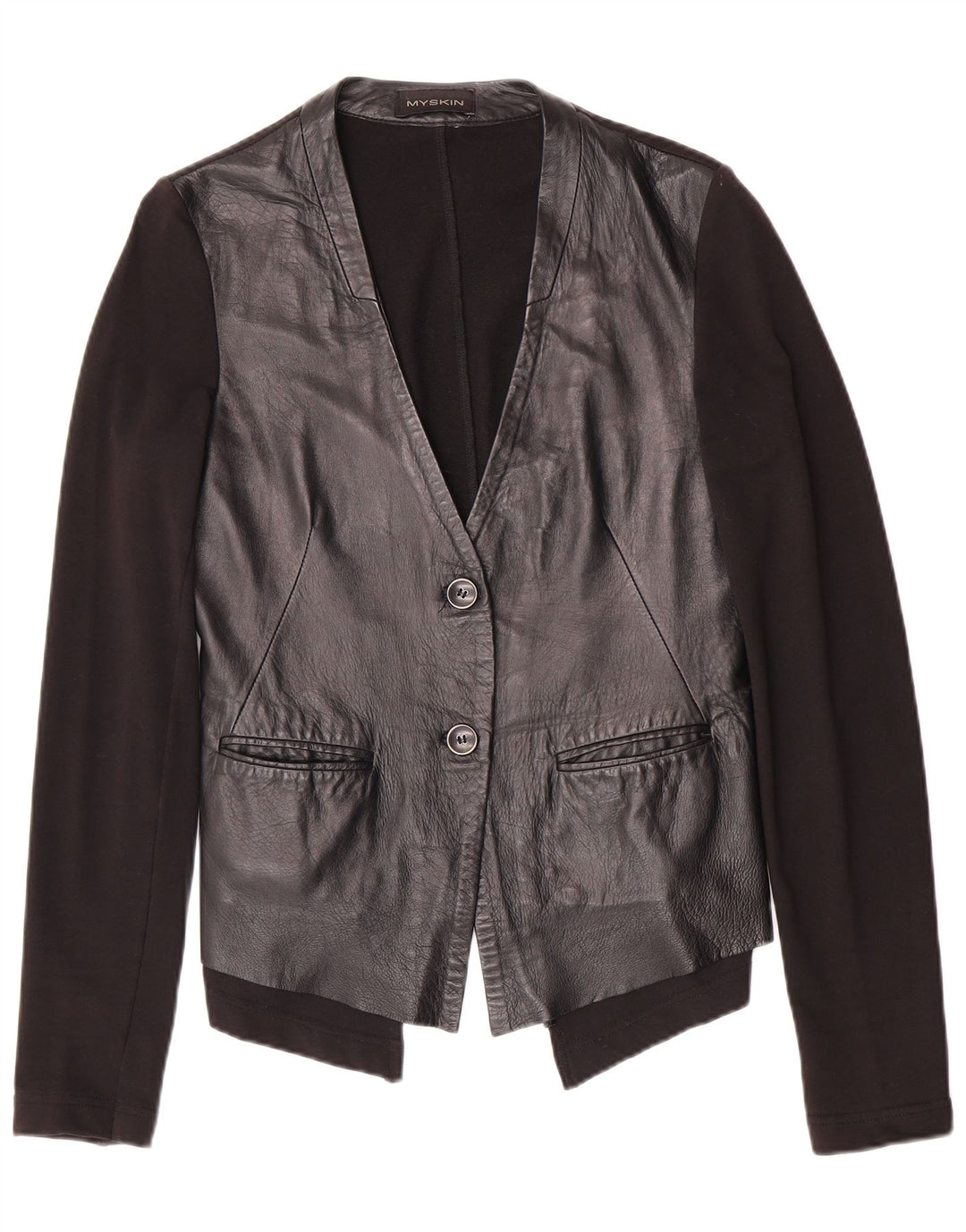 VINTAGE Womens 2 Button Leather Blazer Jacket IT 44 Medium Black Leather