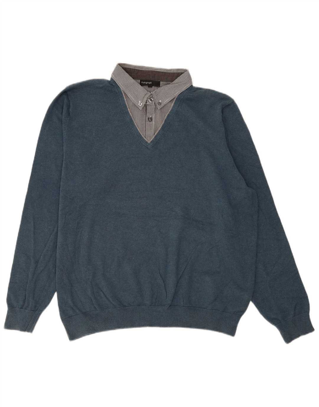 Marks & Spencer Mens Autograph Polo Neck Jumper Sweater Large Blue Cotton