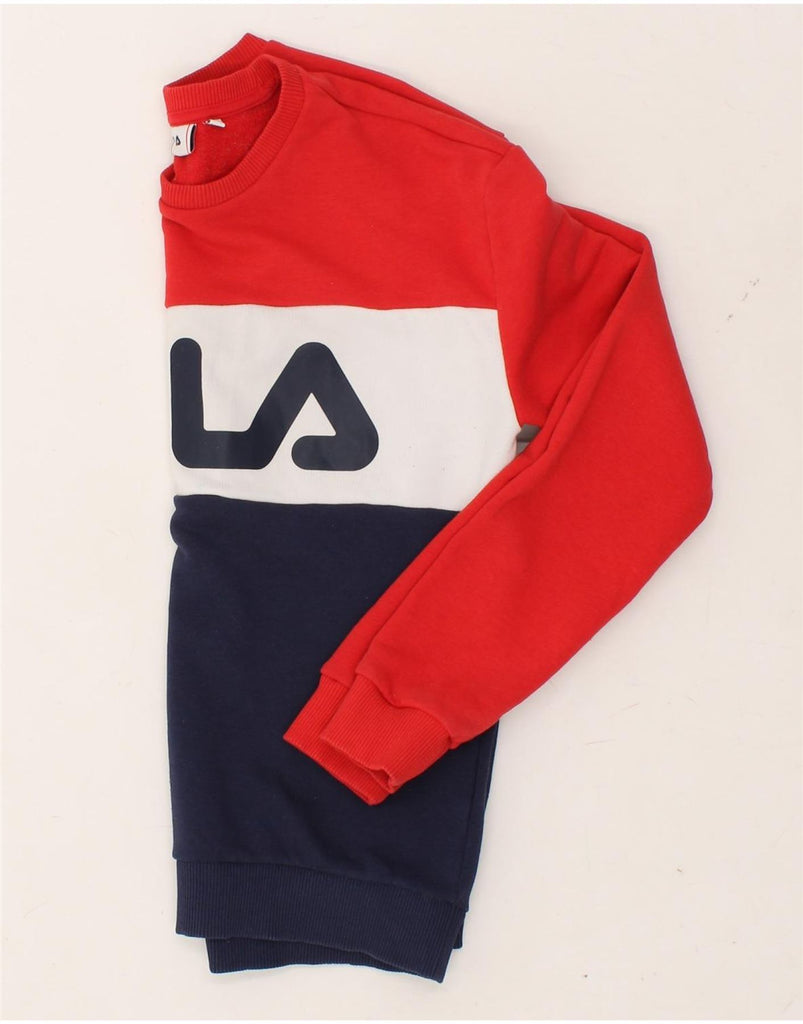 FILA Mens Graphic Sweatshirt Jumper XS Red Colourblock Cotton | Vintage Fila | Thrift | Second-Hand Fila | Used Clothing | Messina Hembry 