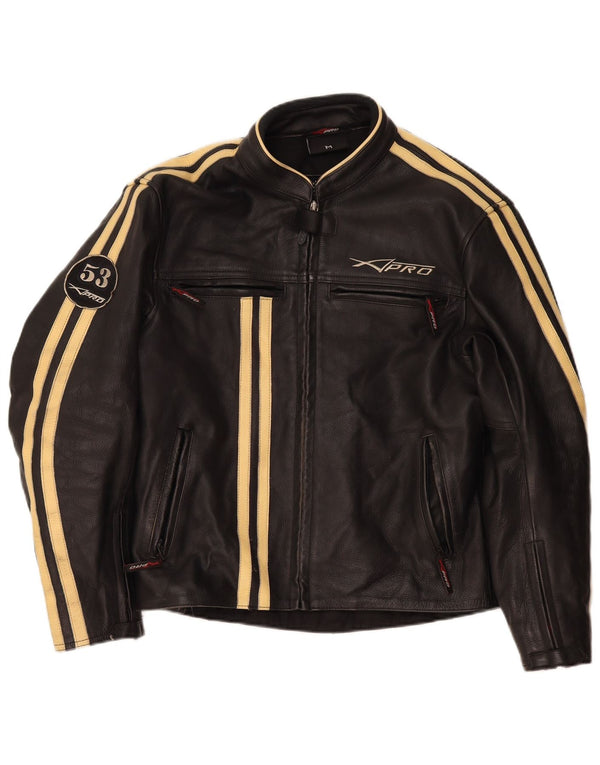 XPro Mens Leather Biker Jacket UK 38 Medium Black Striped