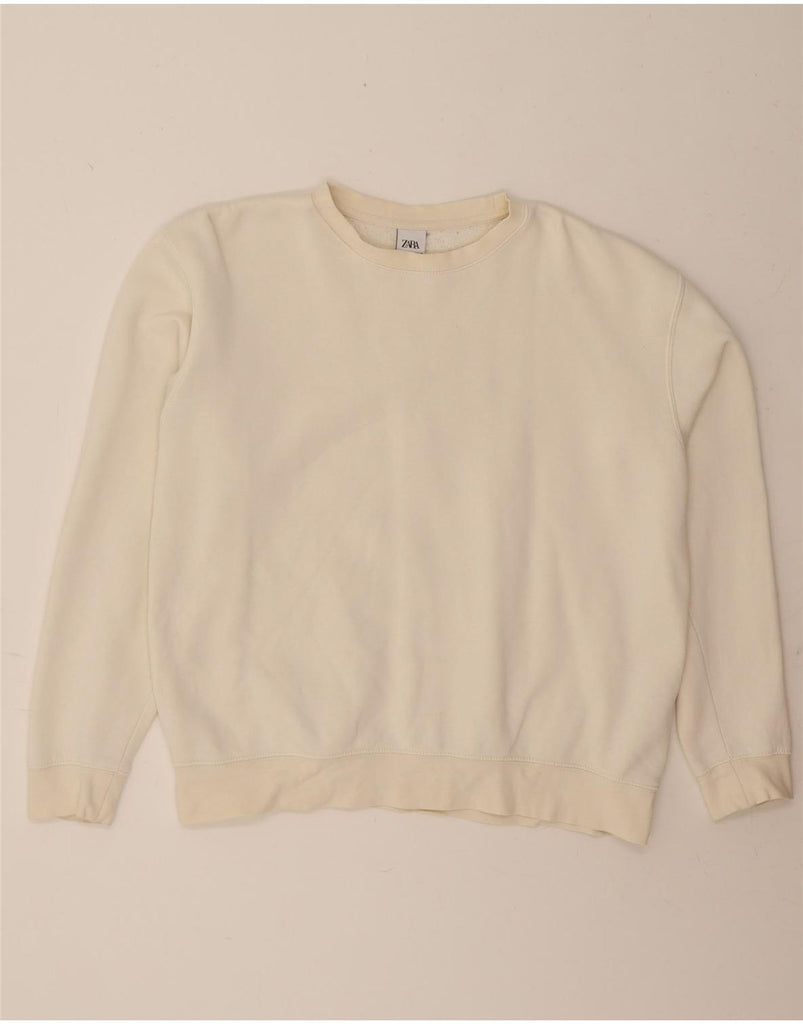 ZARA Womens Oversized Sweatshirt Jumper UK 14 Medium White Cotton Vintage Zara and Second-Hand Zara from Messina Hembry 