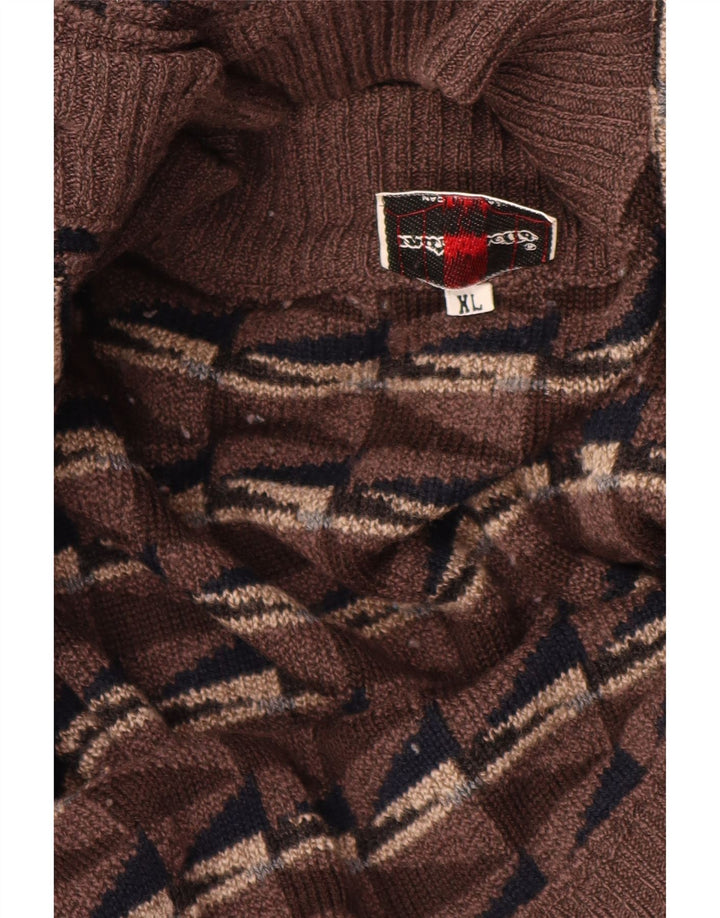 Mazzonetto Mens Cardigan Sweater XL Brown Geometric