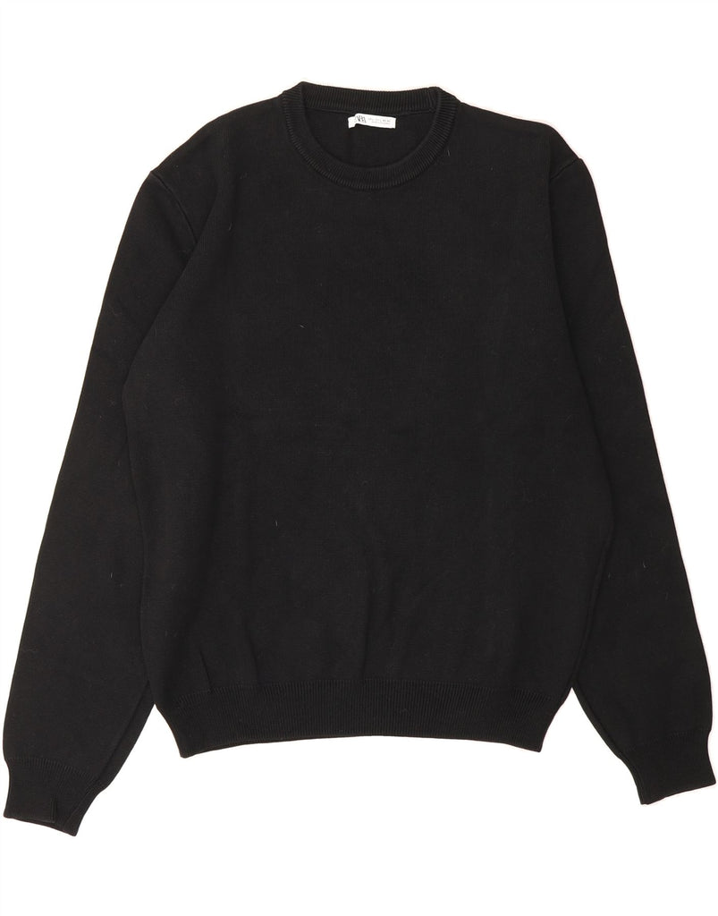 ZARA Mens Crew Neck Jumper Sweater Large Black Cotton Vintage Zara and Second-Hand Zara from Messina Hembry 