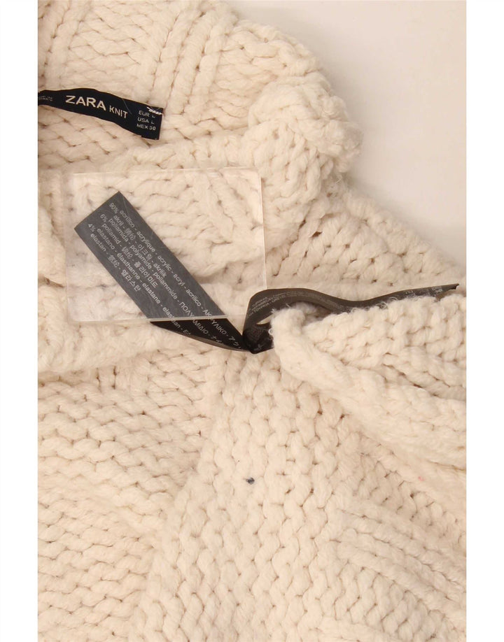 Zara Womens Oversized Turtle Neck Jumper Sweater UK 16 Large White Acrylic