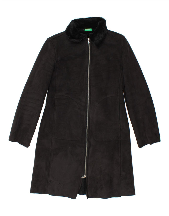 BENETTON Womens Overcoat UK 14 Medium Black Polyester Vintage Benetton and Second-Hand Benetton from Messina Hembry 