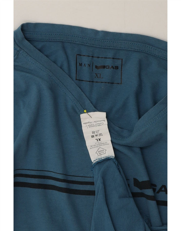 Gas Mens T-Shirt Top XL Blue Striped Cotton