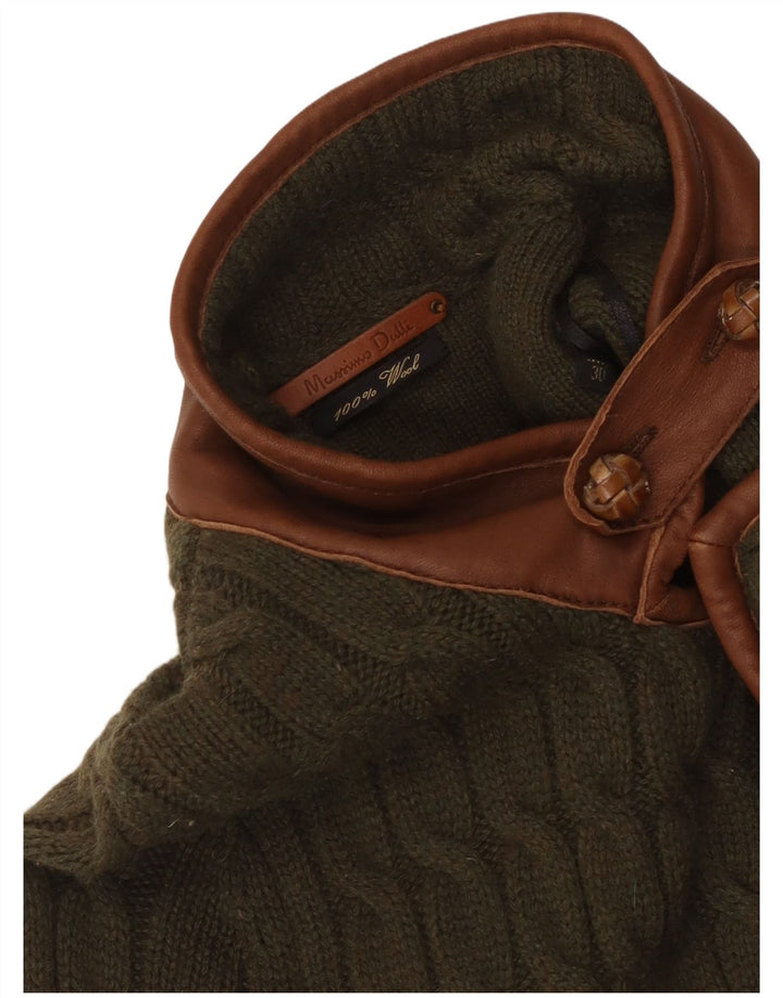 Massimo Dutti Womens Cardigan Sweater UK 8 Small Khaki Colourblock Wool