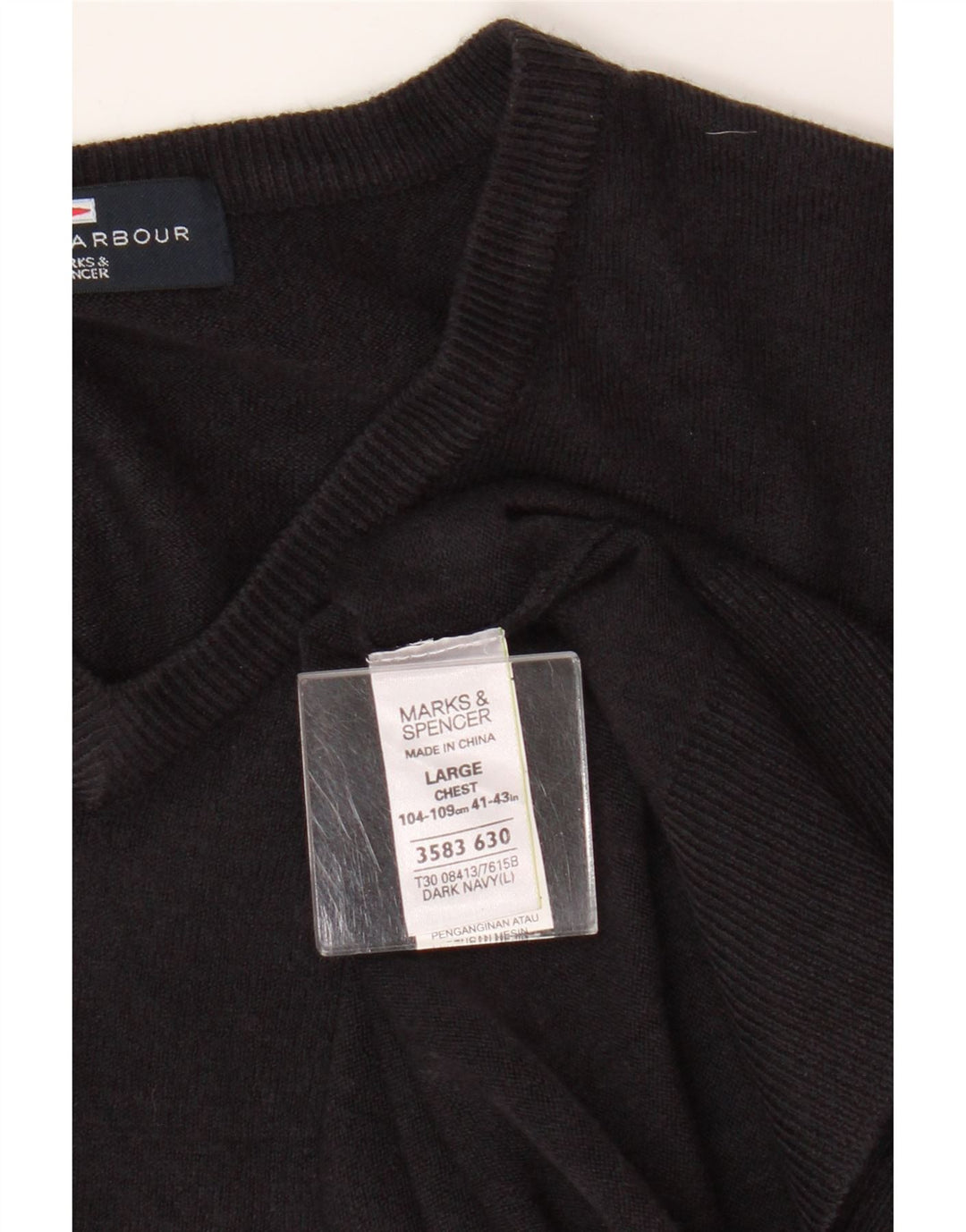 Marks & Spencer Mens Blue Harbour V-Neck Jumper Sweater Large Navy Blue