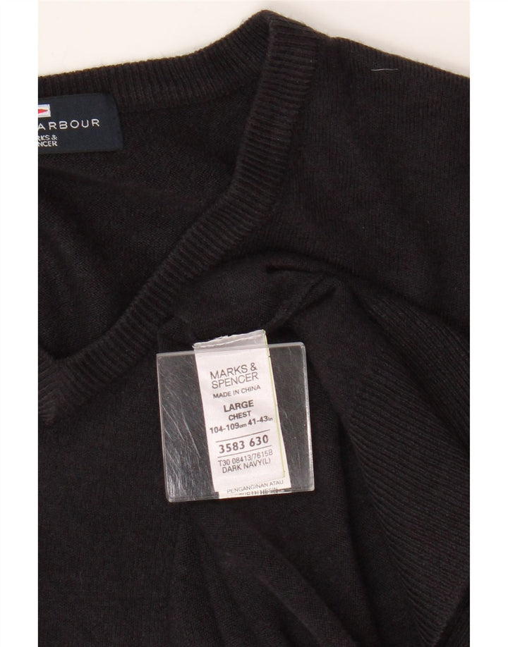 Marks & Spencer Mens Blue Harbour V-Neck Jumper Sweater Large Navy Blue