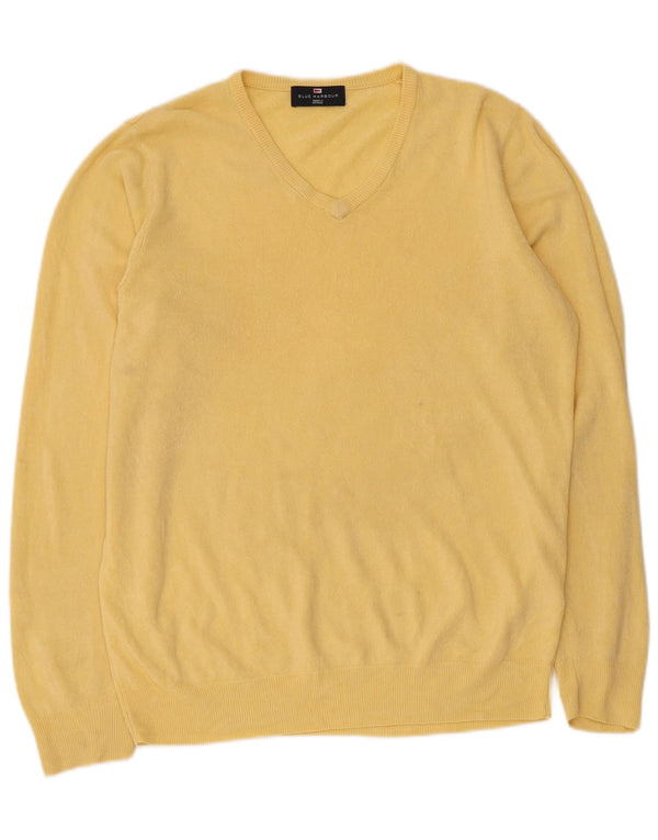 Marks & Spencer Mens Blue Harbour V-Neck Jumper Sweater Medium Yellow