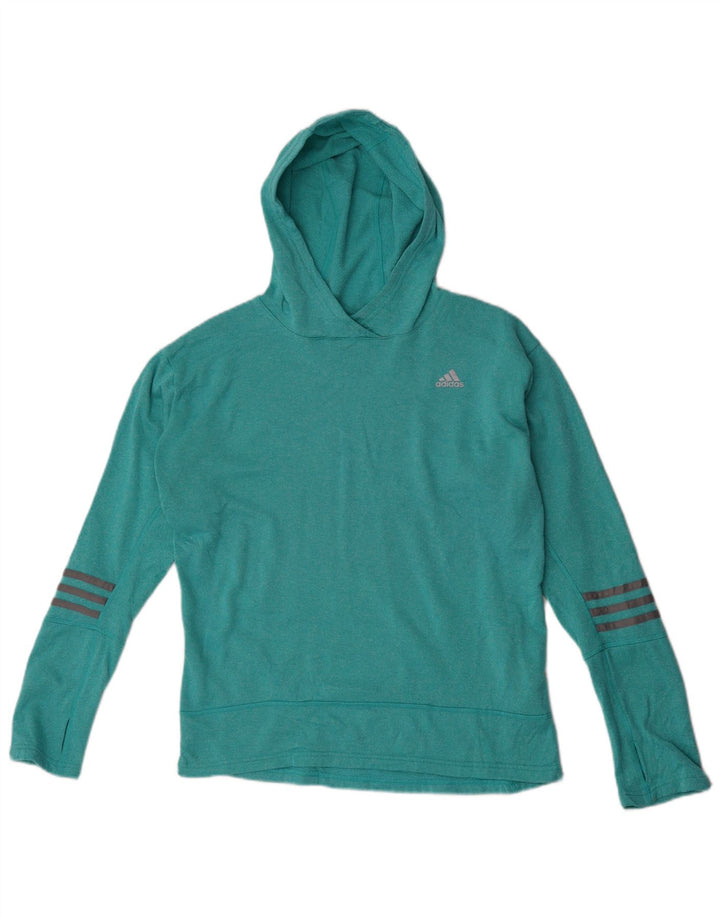 Adidas Womens Running Hoodie Jumper UK 12/14 Medium Turquoise Polyester