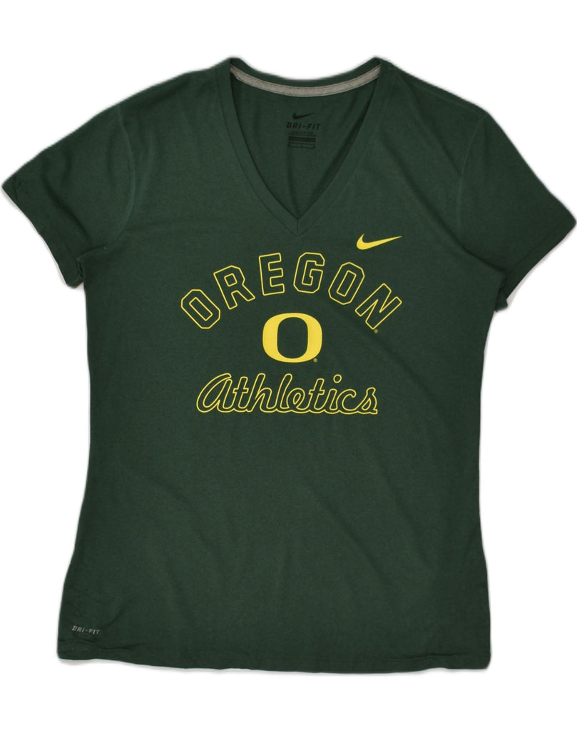 NIKE Womens Oregon Athletics Graphic T-Shirt Top UK 12 Medium Green | Vintage Nike | Thrift | Second-Hand Nike | Used Clothing | Messina Hembry 